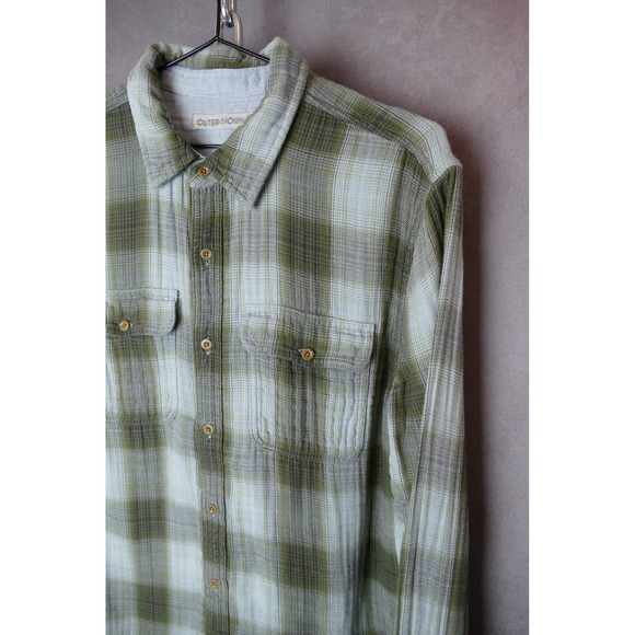 OUTERKNOWN Blanket Shirt Mens Plaid Long Sleeve Button Up Green Blue Size L - Picture 6 of 12